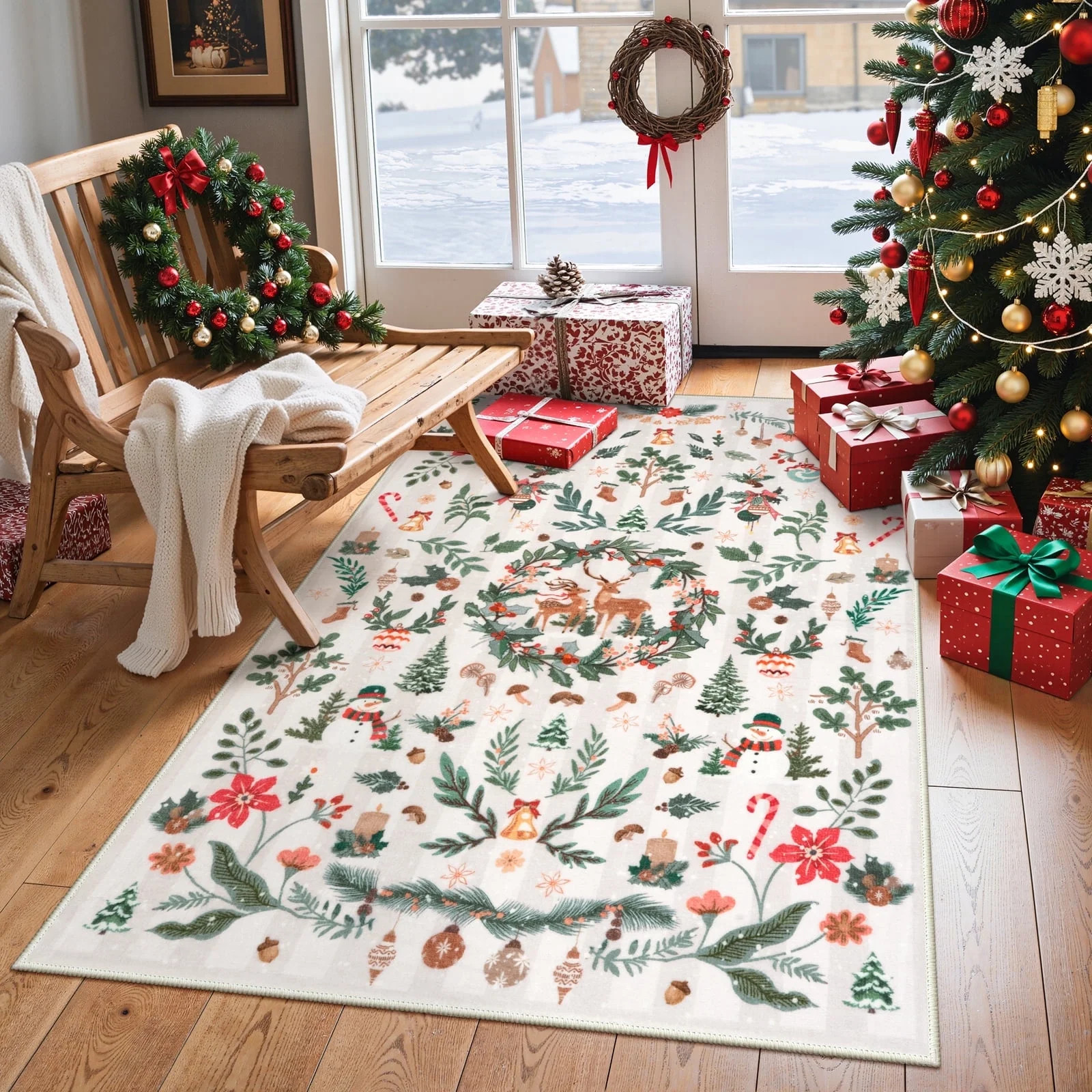 Lahome Decor 3'x5' Christmas Botanical Rugs for Bedroom,3x5ft Christmas Area Rug for Entryway Non... | Walmart (US)
