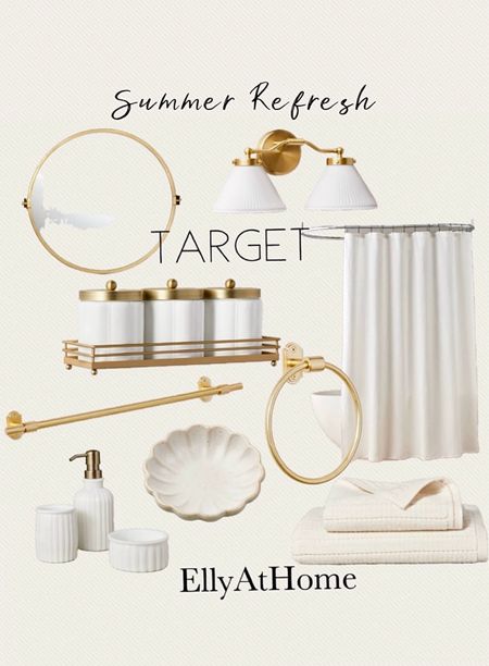 Hearth and Hand bathroom summer refresh at Target. Shop shower curtain, bathroom accessories, light fixture, towels, towel hangers, canisters. Free shipping 

#LTKFamily #LTKFindsUnder50 #LTKHome