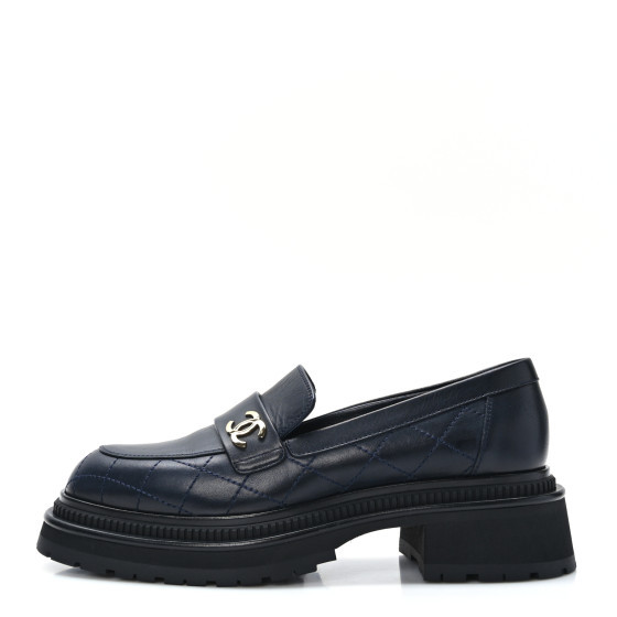 Calfskin Quilted CC Mocassin Loafers 39 Navy Blue | FASHIONPHILE (US)
