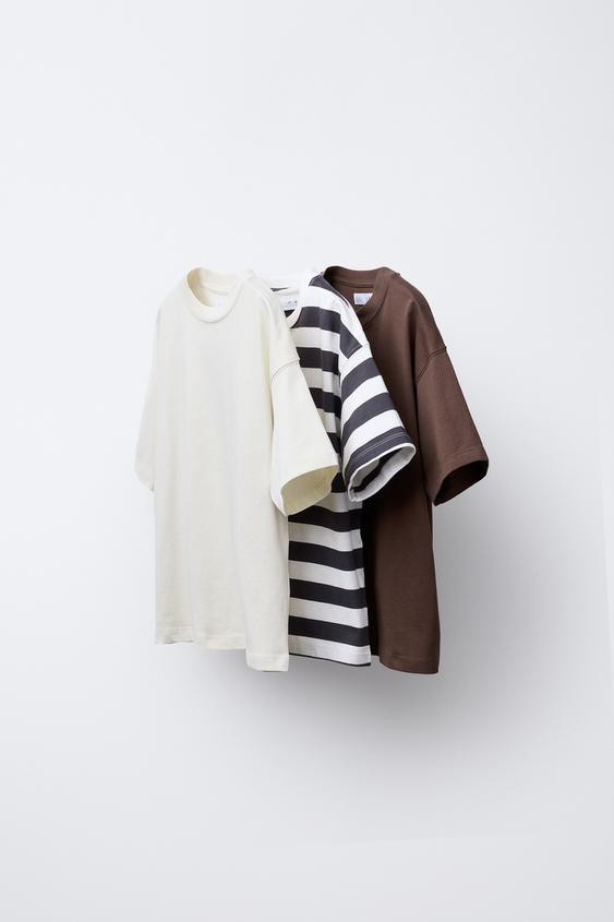 THREE-PACK OF STRIPED AND SOLID T-SHIRTS | Zara US