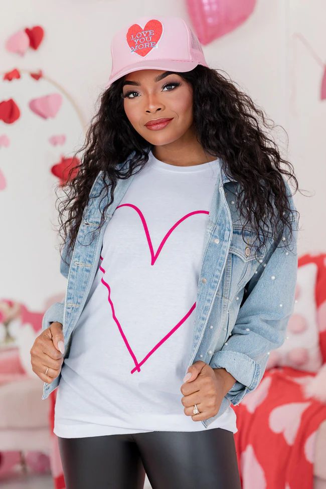 Heart Outline Pink White Bella Canvas Graphic Tee | Pink Lily