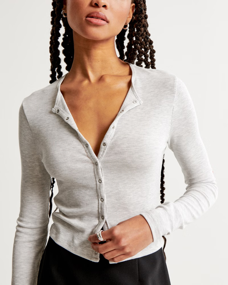 Women's Long-Sleeve Featherweight Rib Henley Top | Women's New Arrivals | Abercrombie.com | Abercrombie & Fitch (US)