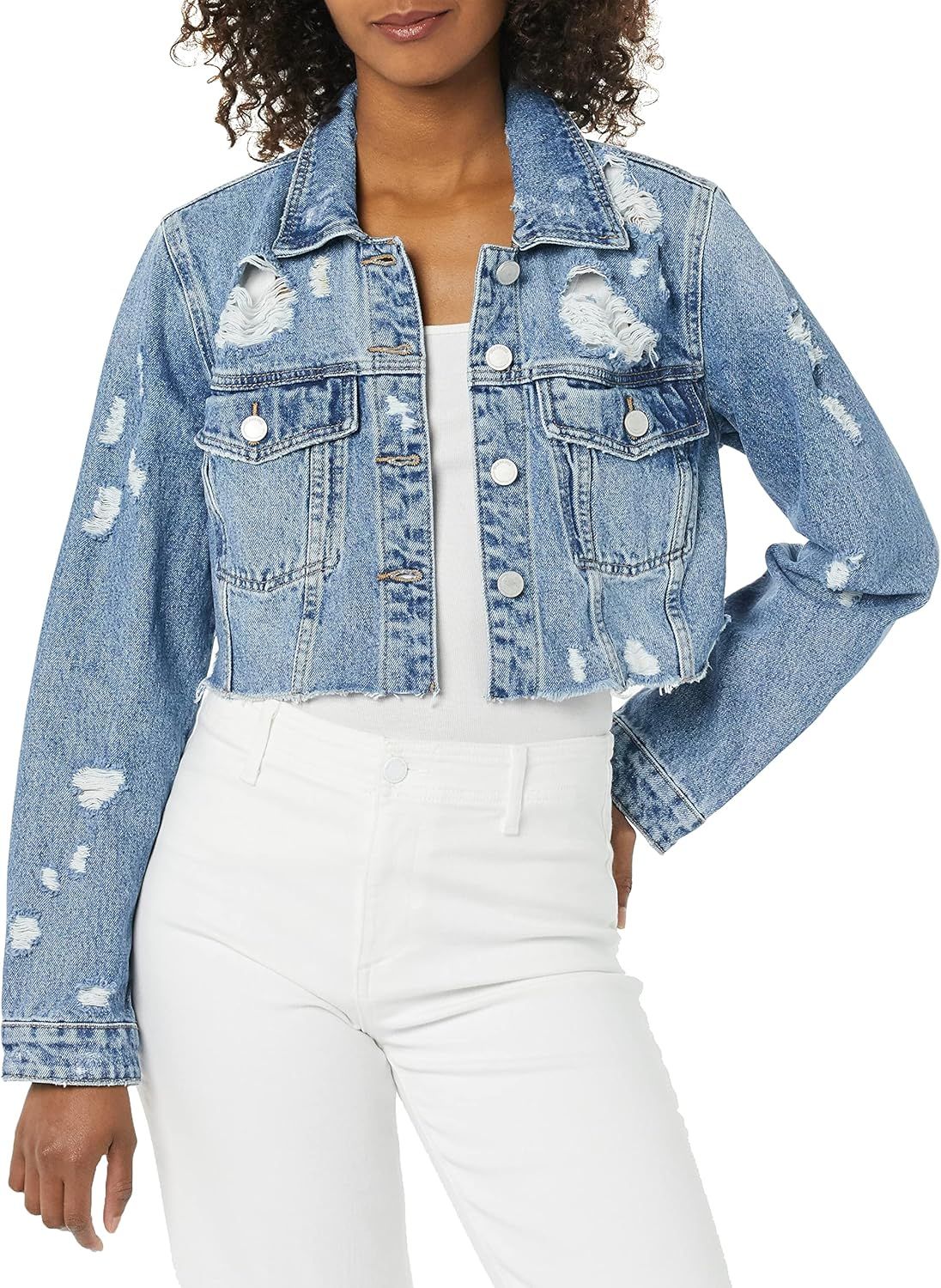 [BLANKNYC] womens Luxury Clothing Cropped and Distressed Denim Trucker Jackets, Comfortable & Sty... | Amazon (US)