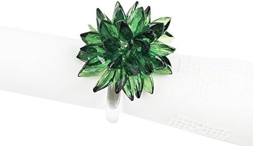 Fennco Styles Crystal Design Collection Napkin Rings - Set of 4 (Green Crystal Flower) | Amazon (US)