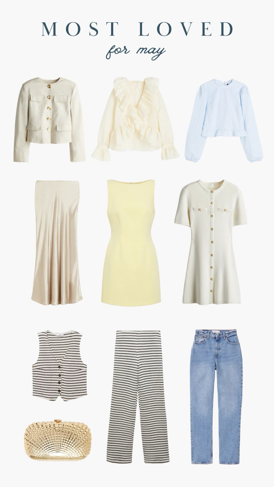 Your most loved for May 🌼 Blue, cream and butter yellow are popular this summer! Also featuring a Mango black and white stripe co ord set that I love! 

#LTKsummer