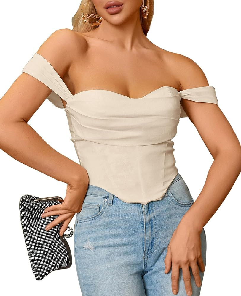 Parthea Off Shoulder Corset Top Push up Boned Ruched Cute Bustier Party Blouse for Women fashion ... | Amazon (US)