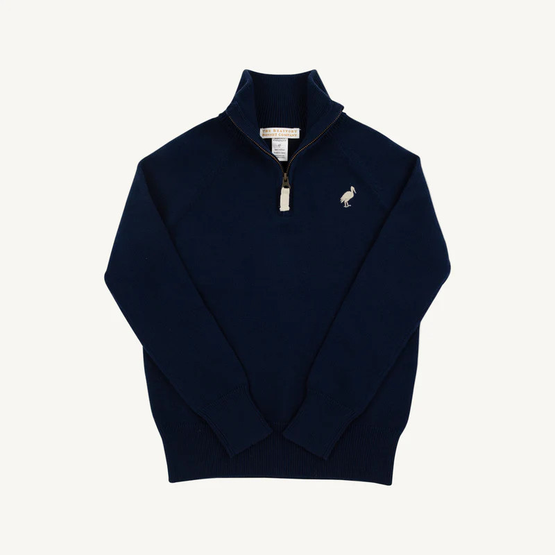 Hayden Half-Zip Sweater - Nantucket Navy with Osprey Oatmeal Stork | The Beaufort Bonnet Company