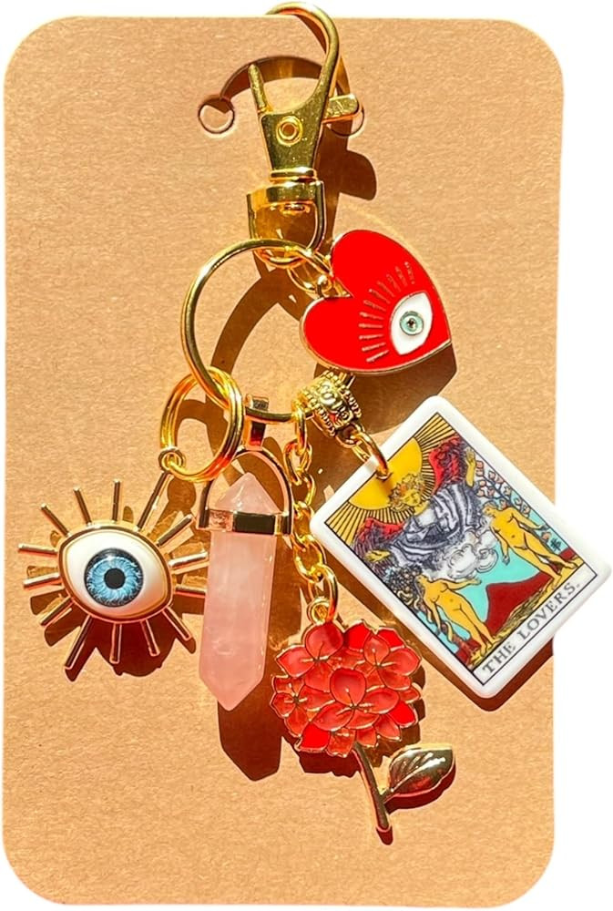 LOVE & PROTECTION, THE LOVERS Tarot Card & The Eye Charm, Women's Handbag Charms, Natural Rose Qu... | Amazon (US)