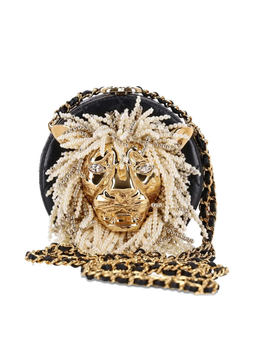 CHANEL Pre-Owned 2024 mini lion-head embellished cross-body clutch - Black | Farfetch Global