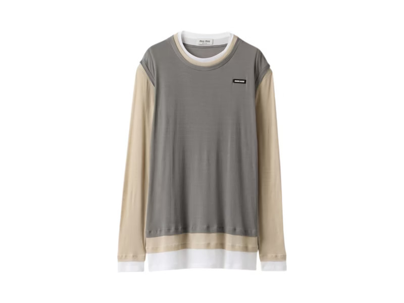 Women's Miu Miu Layer Jersey Top in White/Pumice/Lead Grey | StockX