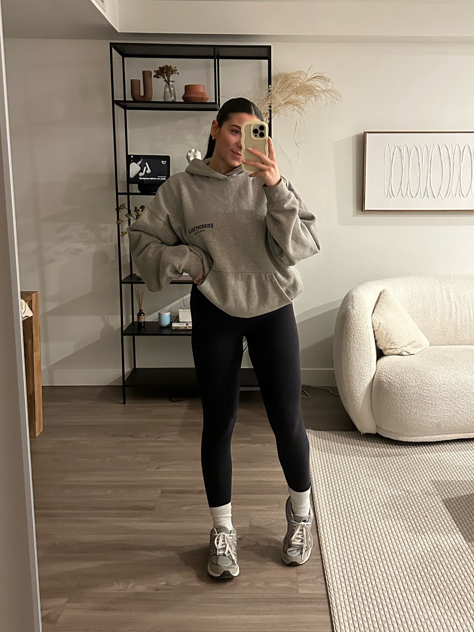 Athleisure fall fits 
Essentials hoodie, lululemon leggings, new balance sneakers 
