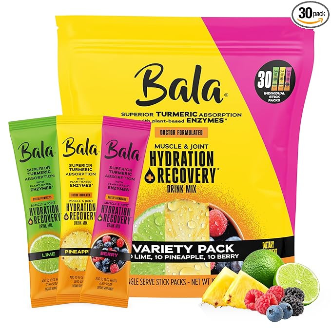 Bala Total Body Wellness Drink Mix, Hydrate & Recover Variety Pack, Pineapple, Lime & Berry, 10 P... | Amazon (US)