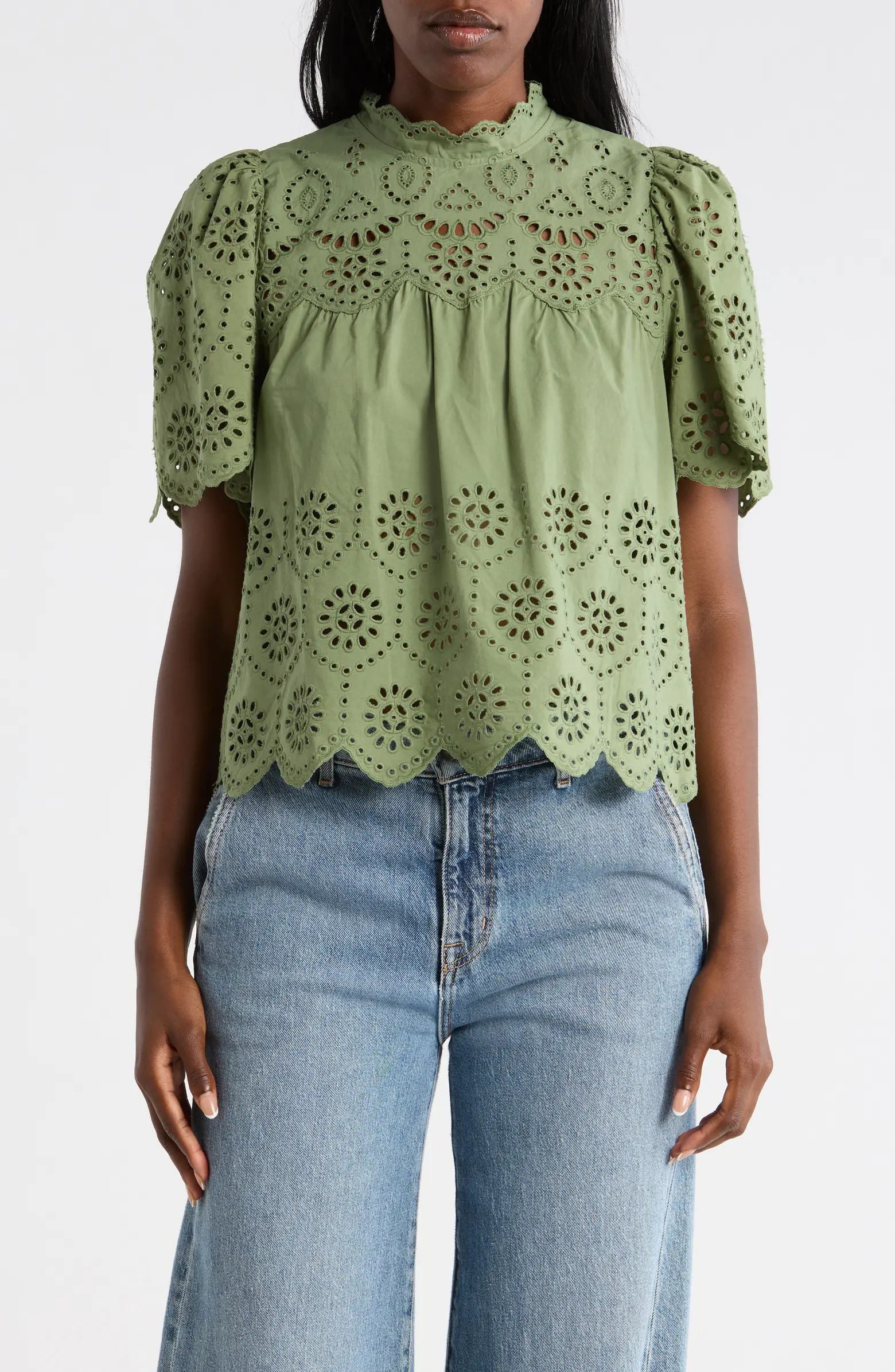 Embroidered Eyelet Short Sleeve Cotton Top | Nordstrom Rack