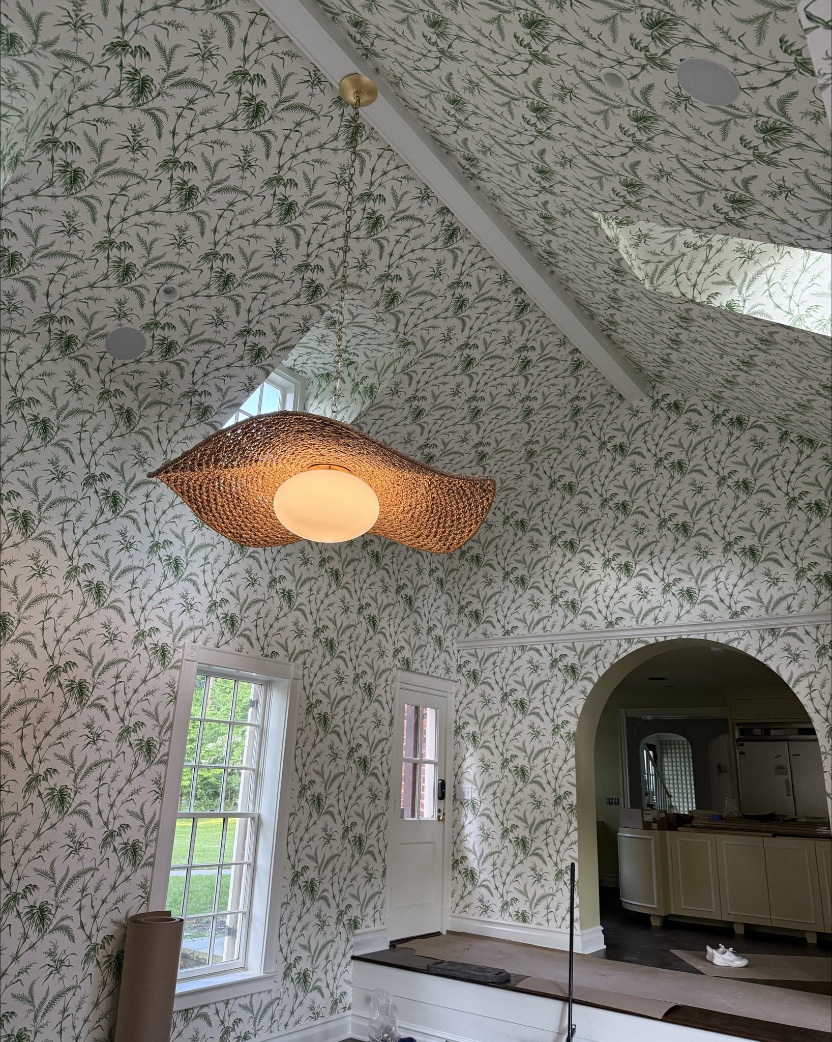 Some family room details in the new house 💚 this (big!) light fixture is 20% off today with code CORBETT. We have the medium size, but they also have a smaller one. I *love* the oversized bulb. Also linking a similar option that’s more affordable. Wallpaper is also 10% off right now with code SPR25

#LTKHome #LTKSaleAlert #LTKStyleTip