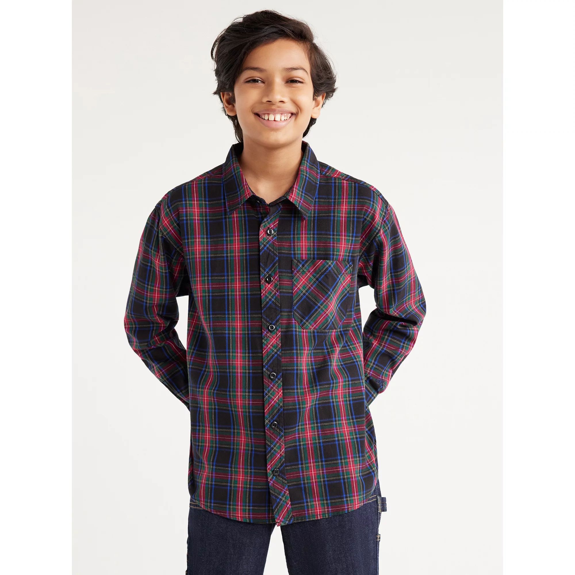 Free Assembly Boys Button Down Shirt with Long Sleeves, Sizes 4-18 | Walmart (US)