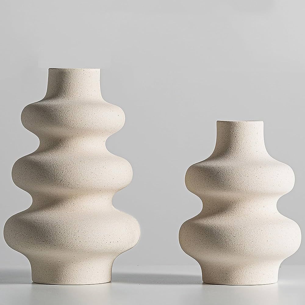 Steviieden Ceramic Vases Set 2, Modern Home Decor,Off White Round Vases,Modern Dried Flower Vases... | Amazon (US)