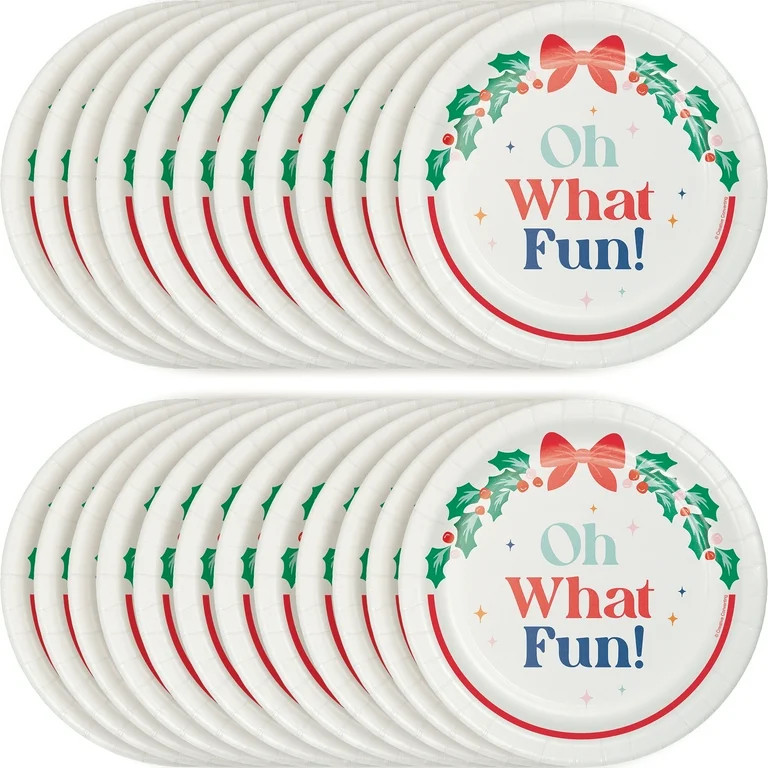Oh What Fun Christmas Disposable Paper Plates, 7", Multicolor, 24 Count, by Holiday Time | Walmart (US)