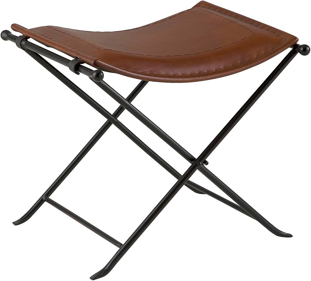 Martin Svensson Home Coulson Cinnamon Top Grain Leather Saddle Seat Accent Stool Bench | Amazon (US)