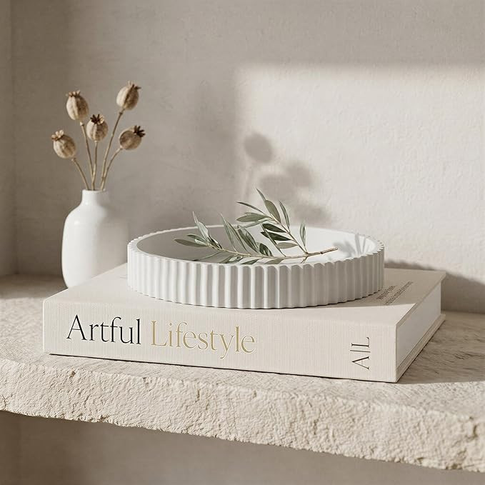 Decorative Concrete Tray & Book Decor Set - Scalloped Tray & Linen Box Enhance Your Coffee Table ... | Amazon (US)