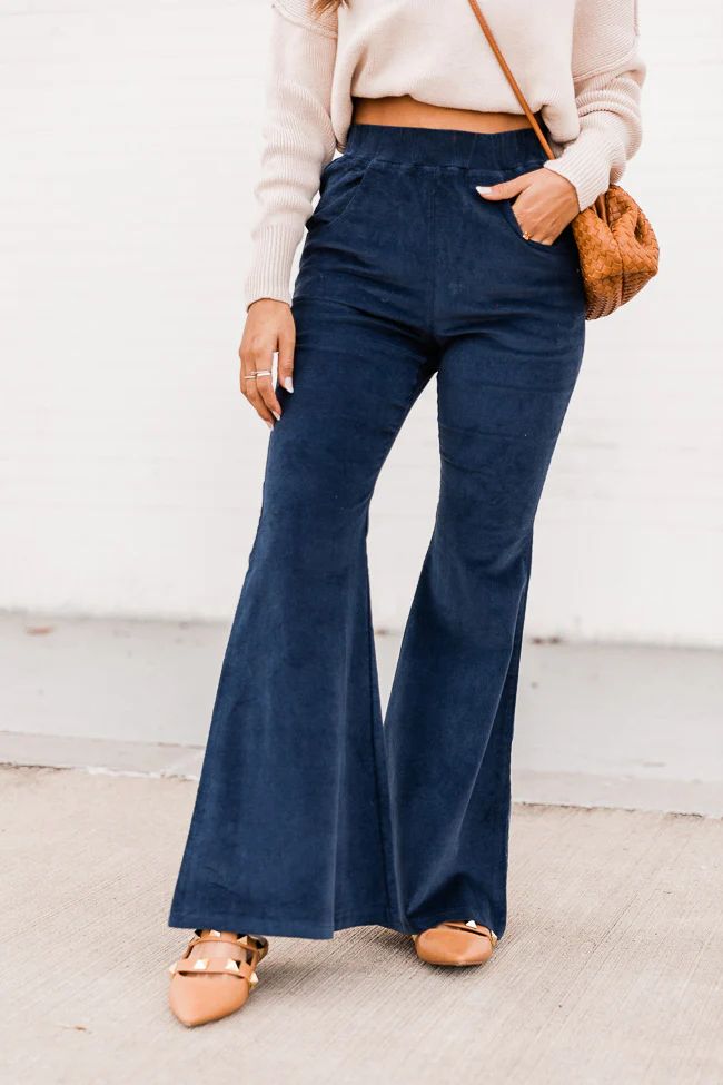 Simple Intuition Navy Corduroy Flare Pants FINAL SALE | The Pink Lily Boutique