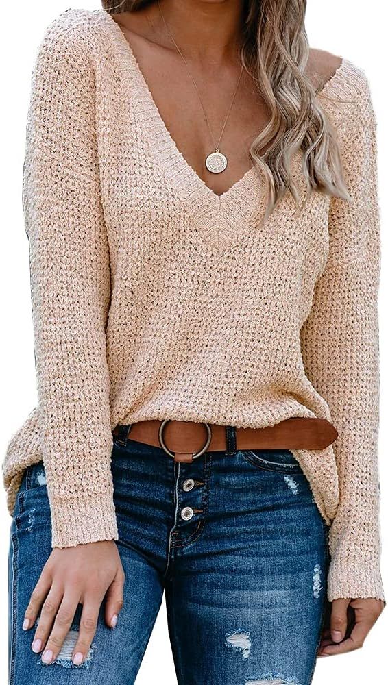 Tutorutor Women's Sexy V Neck Long Batwing Sleeve Off The Shoulder Sweater Tops Loose Knit Blouse... | Amazon (US)