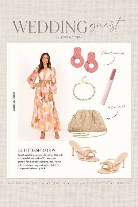 Loverly Grey wedding guest outfit idea. This cut-out detail dress and raffia heels are perfect for a beach wedding look. 

#LTKstyletip #LTKSeasonal #LTKwedding
