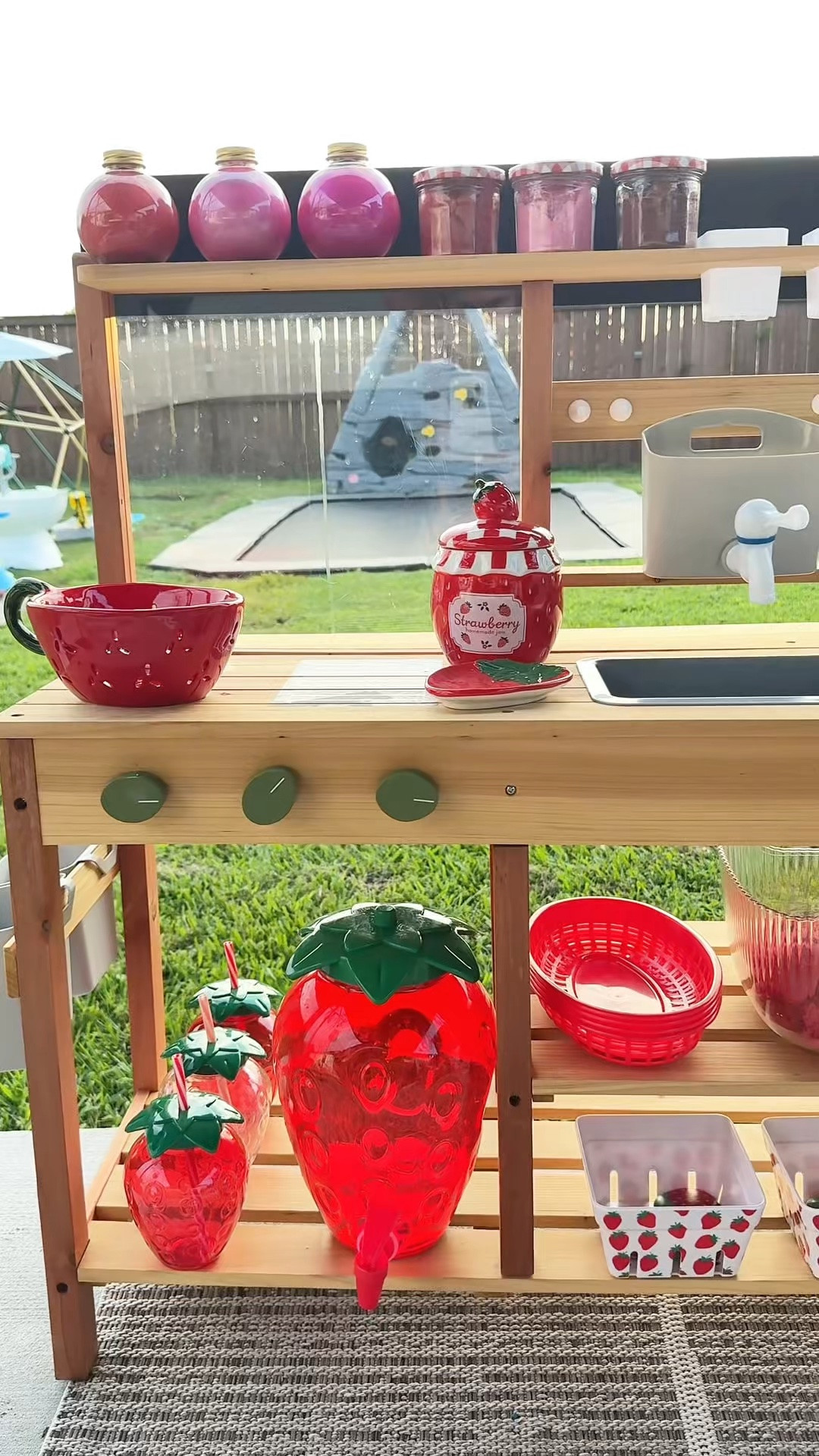Strawberry mud kitchen for the kids, strawberry sensory activity for the kids

#LTKmomlife