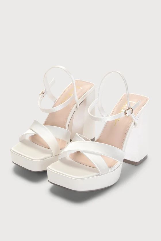 Waylee Ivory Satin Platform Ankle Strap Sandals | Lulus (US)