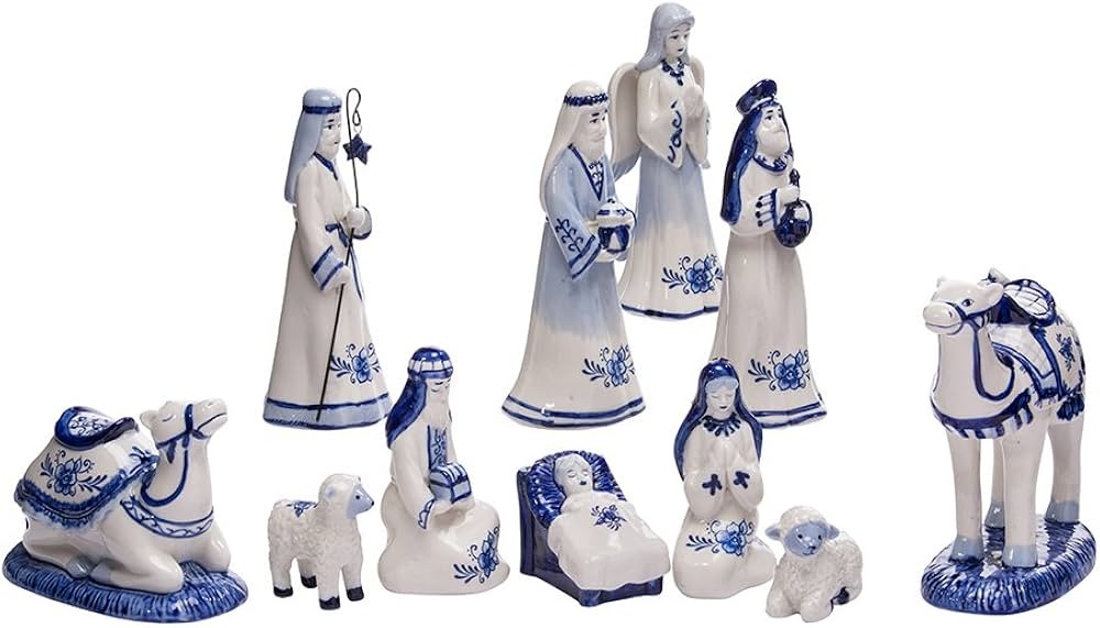 Kurt S. Adler Kurt Adler 1.97 6.7-Inch Porcelain Delft Blue 11-Piece Nativity Set | Amazon (US)
