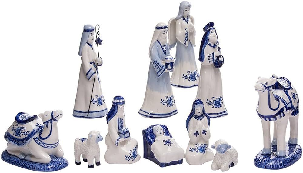 Kurt S. Adler Kurt Adler 1.97 6.7-Inch Porcelain Delft Blue 11-Piece Nativity Set | Amazon (US)