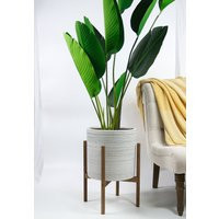 Large Plant Stand With Pot - Mid Century Modern Planter Wood Gray Pot- Century Modern Indoor | Etsy (US)