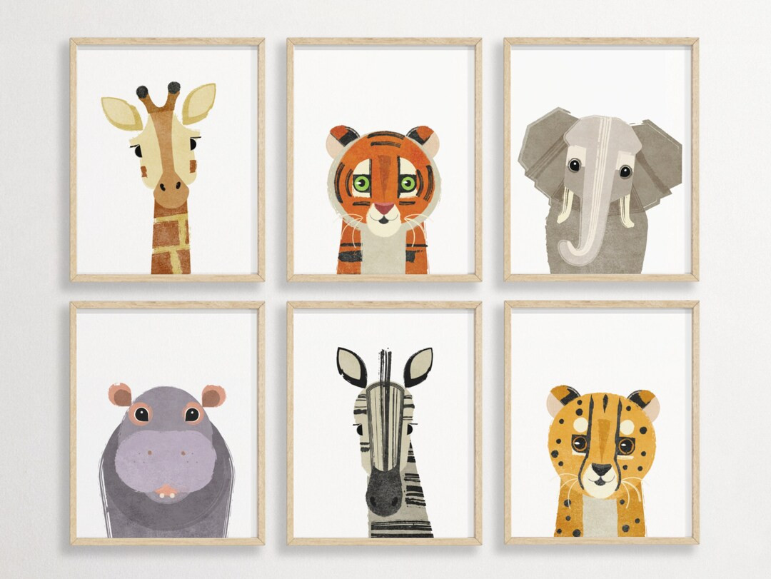 Safari Animal Print Set of 6, Baby Animal Wall Art, Safari Nursery Decor, Kids Gallery Wall Set, ... | Etsy (US)