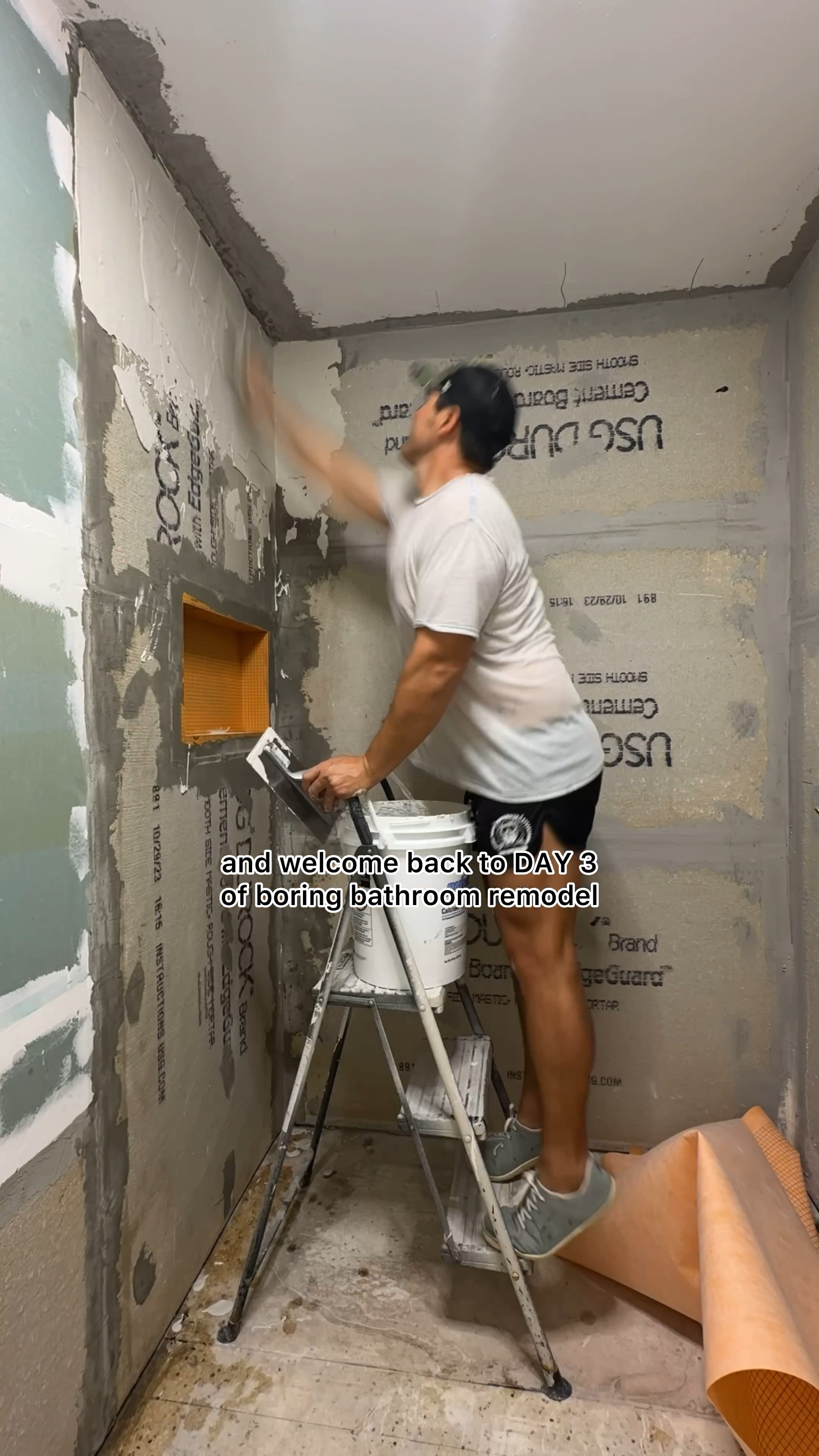 Day 3 of bathroom remodel! We water proofed the shower using schluter kerdi shower system and it’s absolutely amazing! We could not recommend more for a DIY tile installation. Sharing everything we used here for the shower tile install! 

#LTKHome #LTKFindsUnder100 #LTKVideo