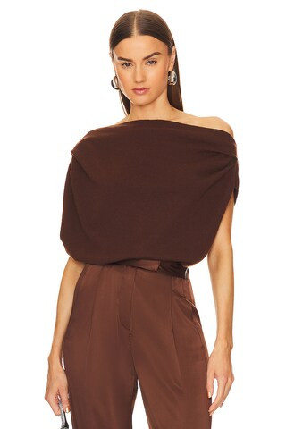 The Sei Asymmetric Drape Sweater in Chocolate from Revolve.com | Revolve Clothing (Global)