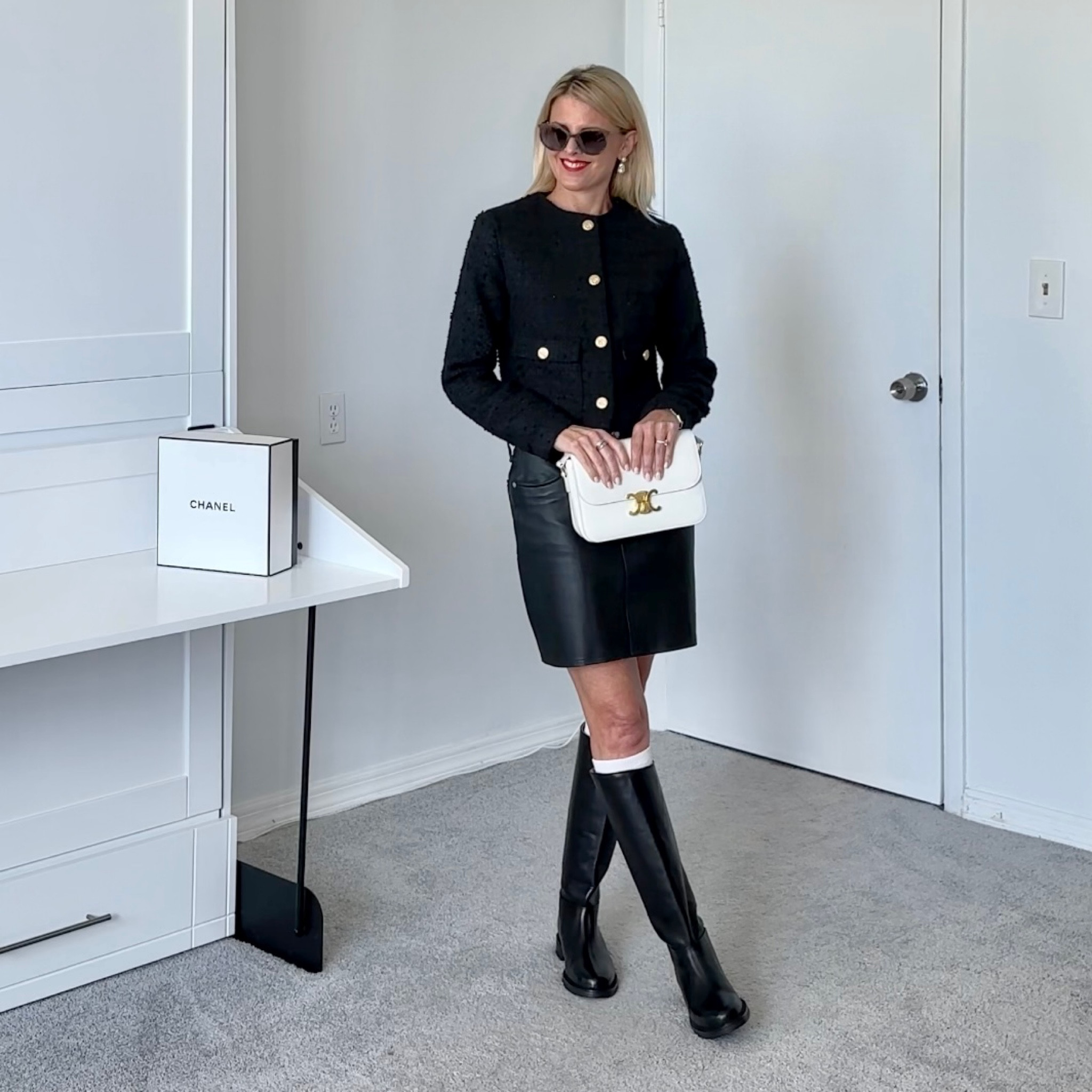 My skirts is an old leather rag and bone one.   I linked some faux leather and leather mini skirts.   

Everything else is true to size 

#LTKSeasonal #LTKSale