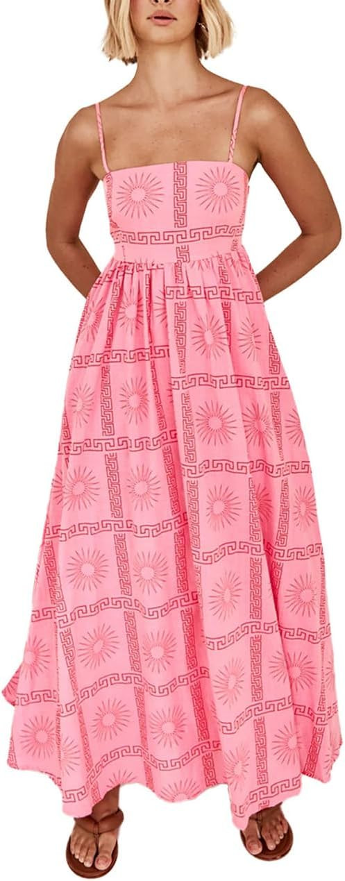 Women Graffiti Print Maxi Cami Dress Sleeveless Loose Aline Midi Dress Spaghetti Strap Boho Flowy... | Amazon (US)