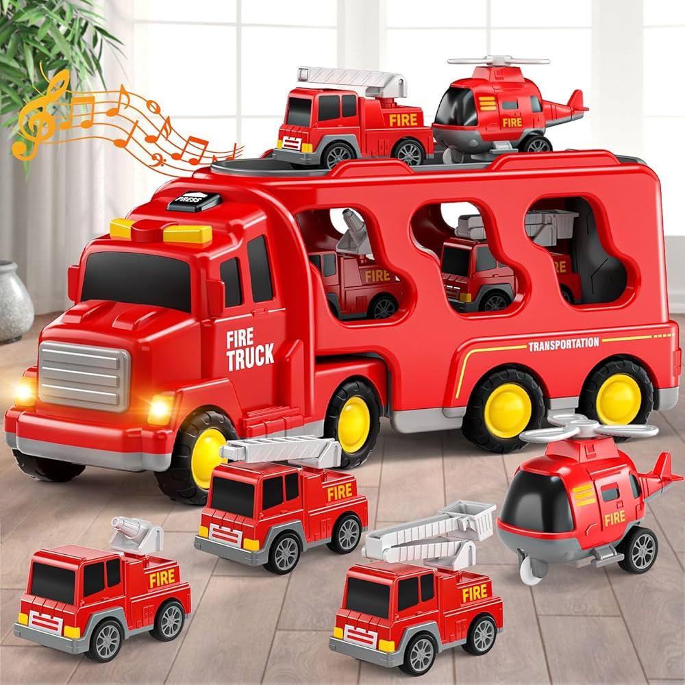 5 in 1 Fire Trucks Cars Toys for Toddlers 3-5, Boy Toddler Car Truck Toys with Light Sound, Birth... | Amazon (US)