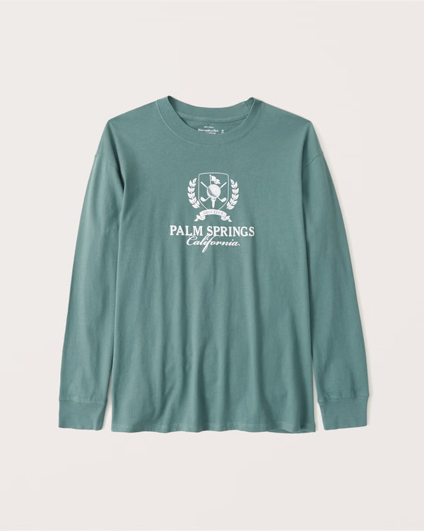 Oversized Long-Sleeve Boyfriend Crest Graphic Tee | Abercrombie & Fitch (US)