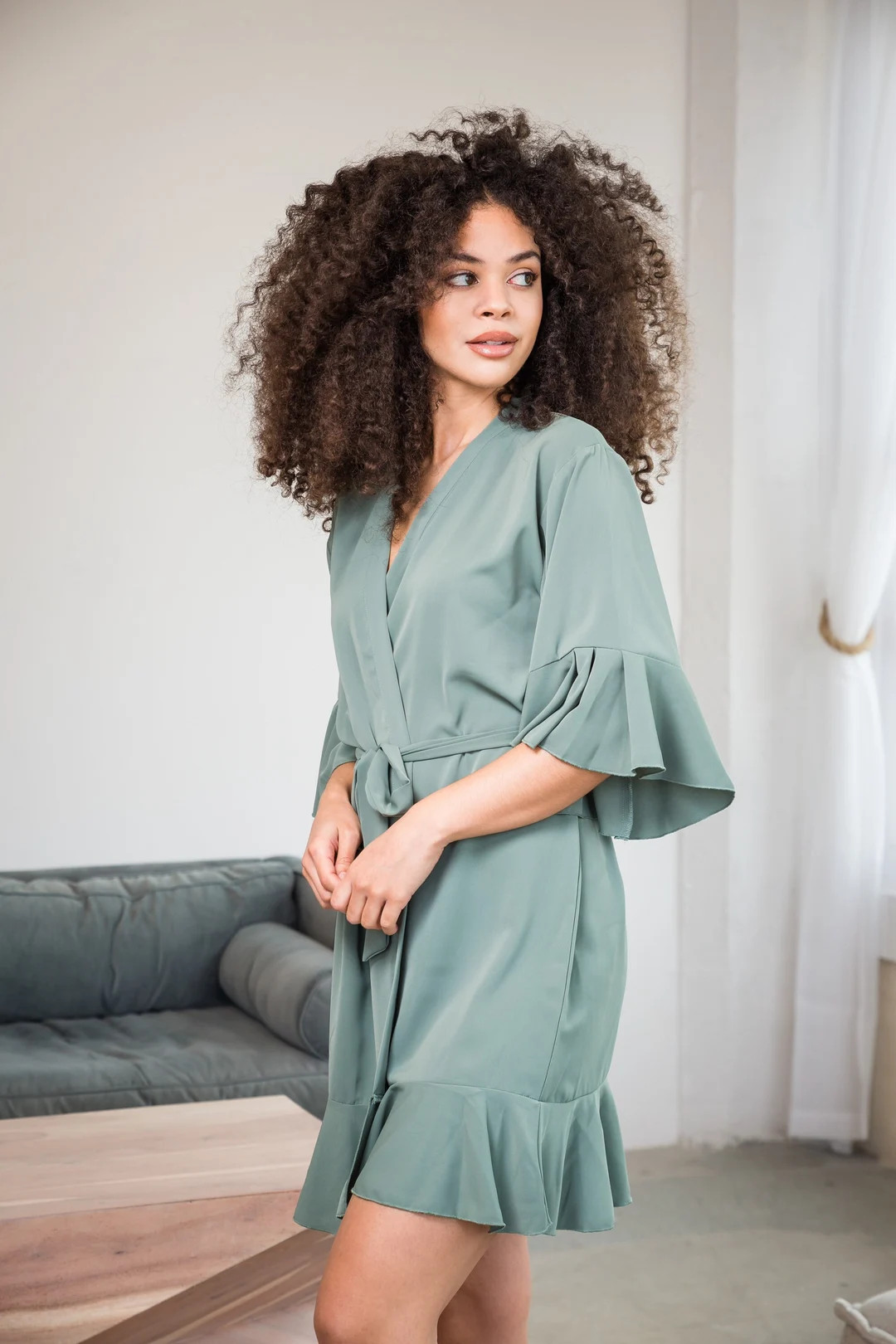 New Colors, Eucalyptus Wine Cinnamon Ruffle Bridesmaid Robes,satin Chiffon Matte Robes,bridal Rob... | Etsy (Global)