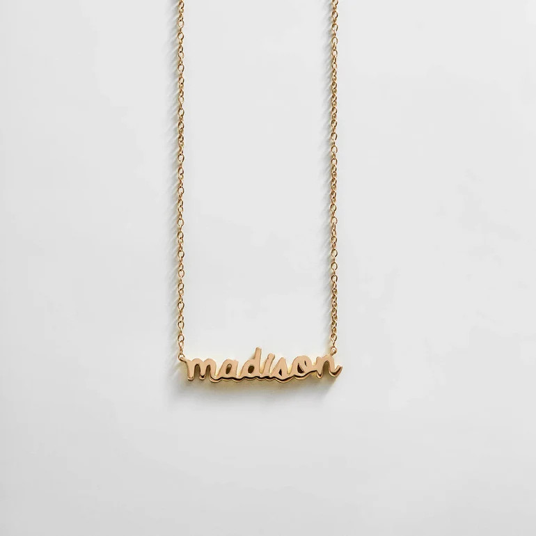 14K Gold Custom Nameplate Necklace - Mini Script | BaubleBar