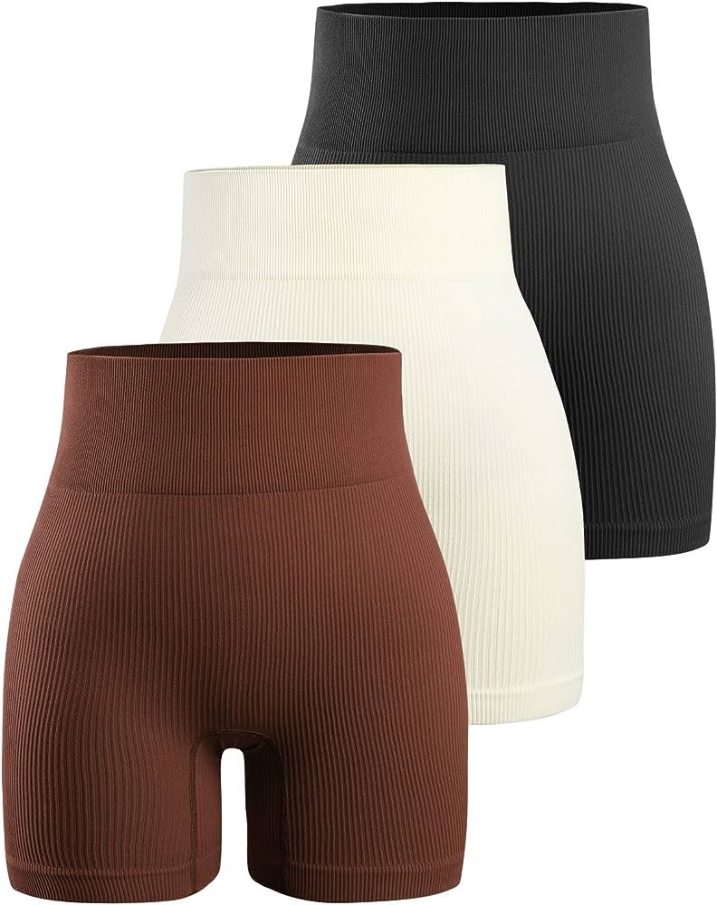 YNNTHY Women's 3 Piece Workout Shorts Yoga Seamless Ribbed High Waisted Spandex Booty Biker Short... | Amazon (US)
