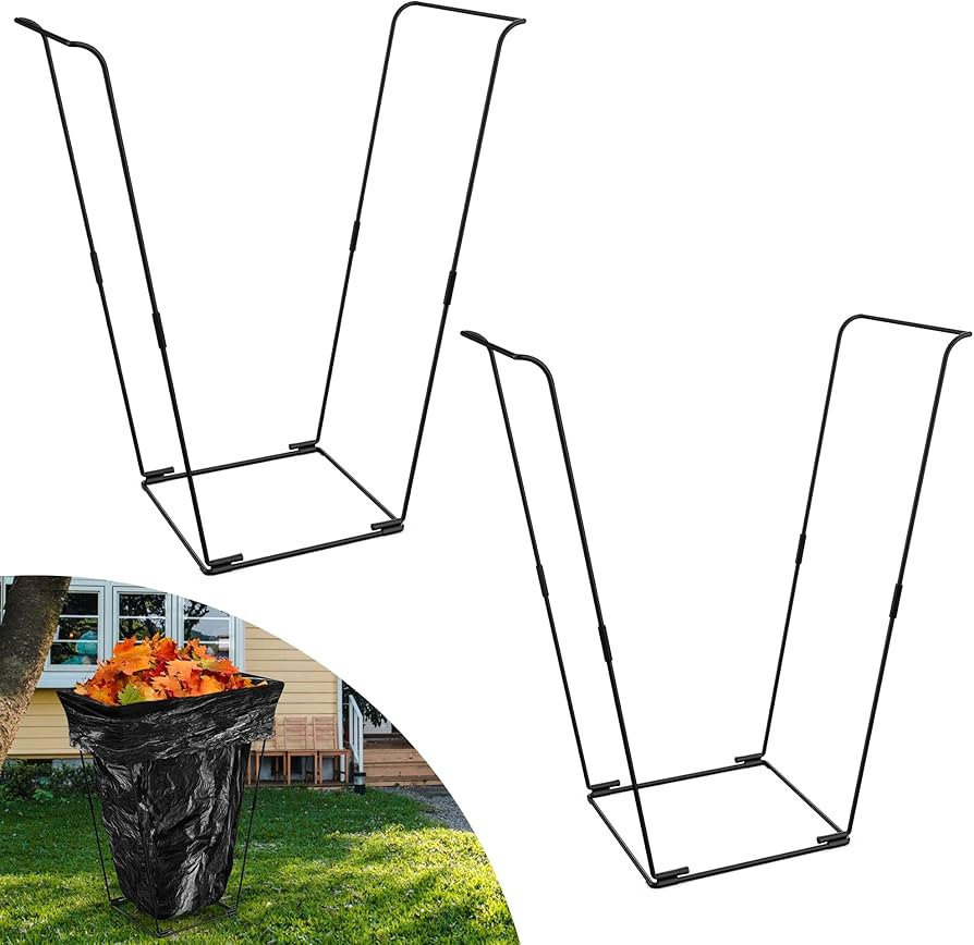 Trash Bag Holder, 2Pcs Metal Leaf Bag Holder Stand Holds 30-45 Gallon Plastic garbage Bags, Outdo... | Amazon (US)