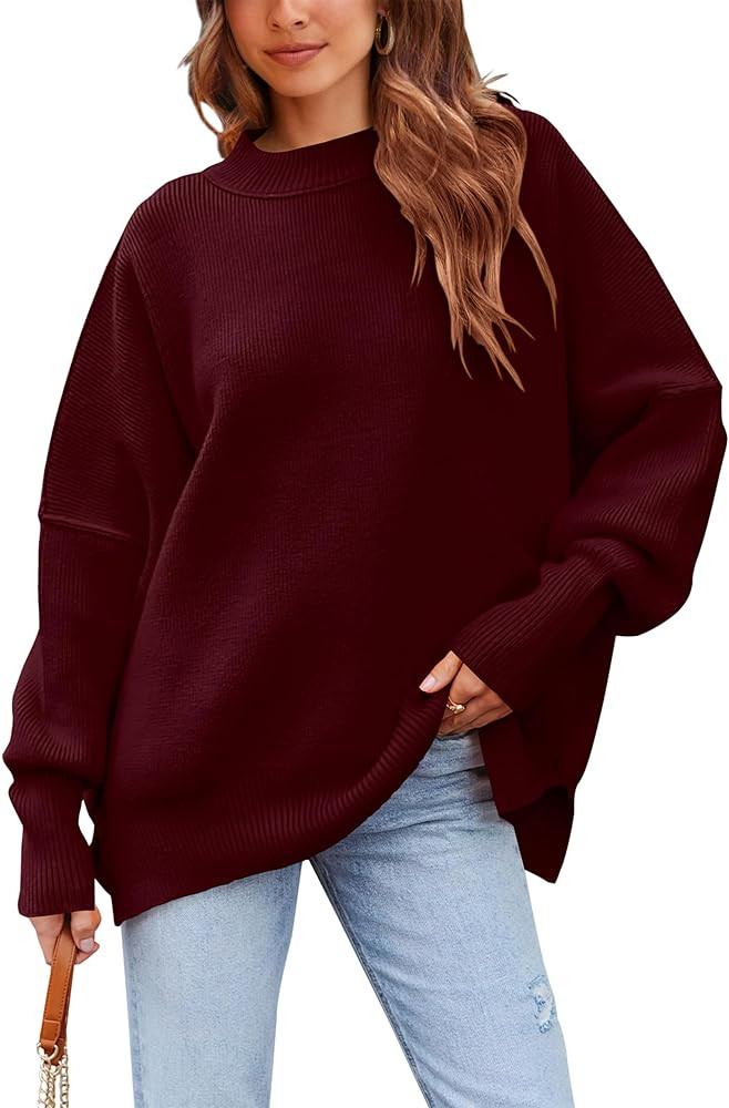 PRETTYGARDEN Women's Oversized Sweater 2024 Casual Fall Crewneck Long Sleeve Loose Side Slit Ribb... | Amazon (US)