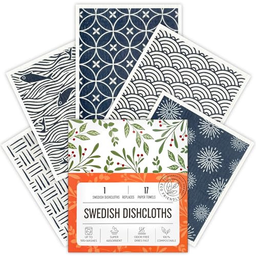 Augine Swedish Dishcloths, 5 Pack Swedish Dishcloths for Kitchen, Super Absorbent, Biodegradable, Quick Drying, Dishwasher Safe | Amazon (US)