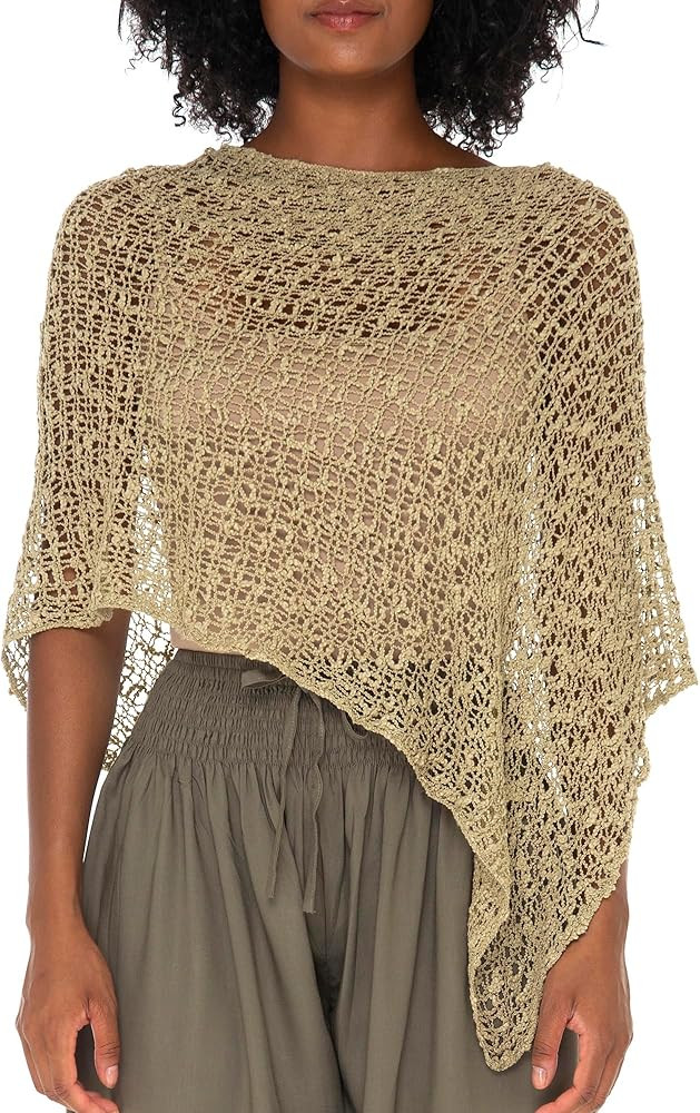 SHU-SHI Summer Ponchos For Women Lightweight Sheer Popcorn Knit Sweater Cape Pullover | Amazon (US)