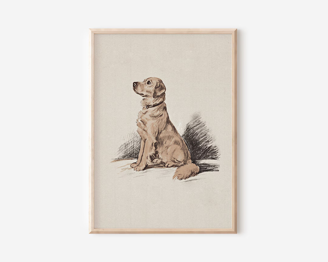 Dog Portrait Vintage Sketch Wall Art | Yellow Labrador Retriever Print | Hunting Dog Illustration... | Etsy (US)