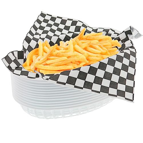 FEOOWV Retro Style Fast Food Basket (12Pk) and Checkered Deli Liner (100 Pk) Combo. Fast Food Basket Are Dishwasher Safe. Disposable Deli Paper Squares for Easy Cleanup (White) | Amazon (US)