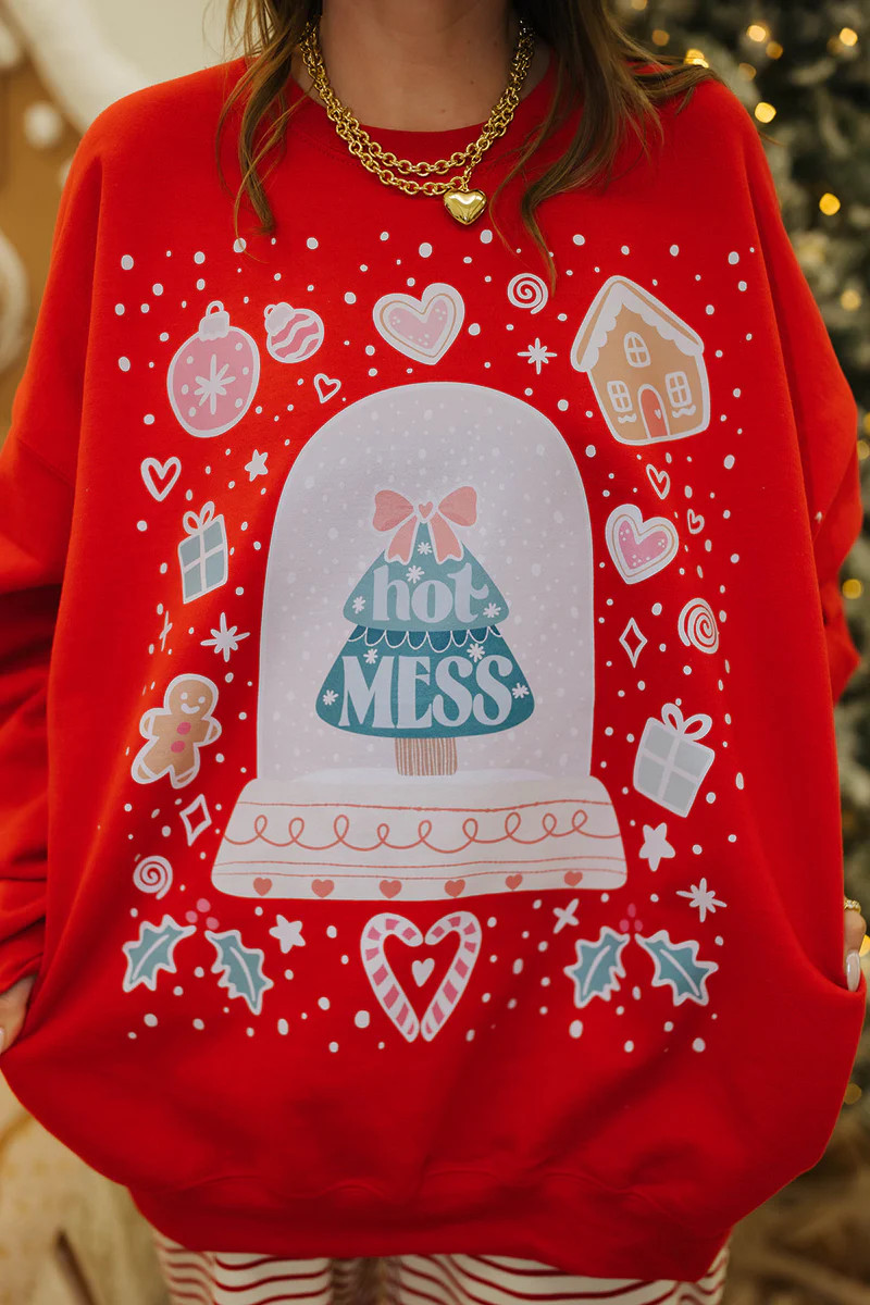 Red Snow Globe Hot Mess Sweatshirt | Staykation