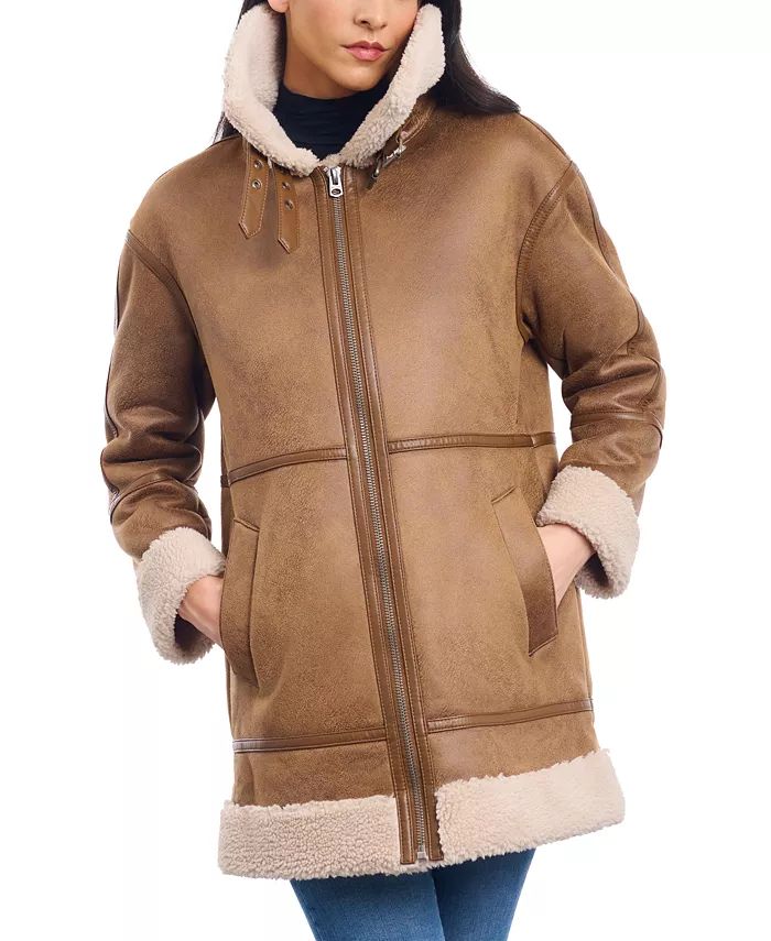 Women's Faux-Shearling Zip-Front Coat | Macy's