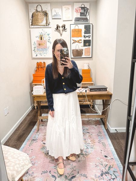 Rag and bone navy cardigan (xs) with red dress boutique white maxi skirt. The best white skirt for spring! I am SO obsessed! Marc fisher raffia ballet flats (use code styledjen20 for 20% off their entire website), Kendra Scott necklace 





#LTKSeasonal #LTKStyleTip #LTKFindsUnder100